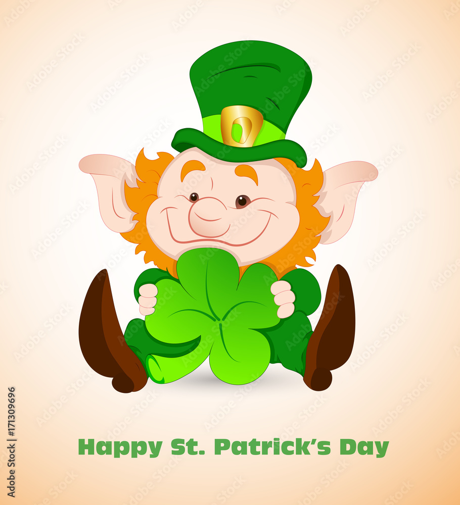 Cute Leprechaun Illustration-St. Patrick's Day Cartoon Vector Illustration