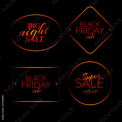 Set Big night sale Black friday sale Super sale 70% off banners photo