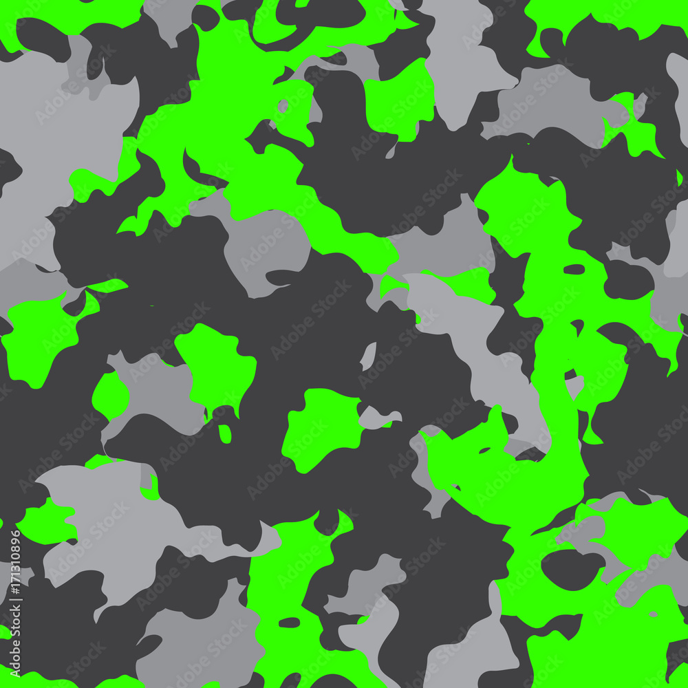 Vecteur Stock Neon green and gray UFO camouflage is a bright seamless  pattern that can be used as a camo print for clothing and background and  backdrop or computer wallpaper