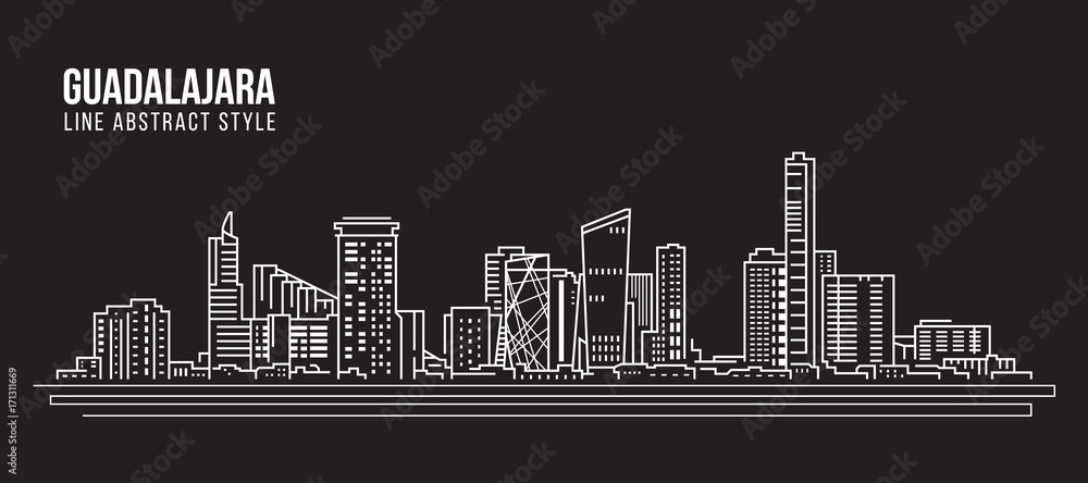 Cityscape Building Line art Vector Illustration design - Guadalajara city