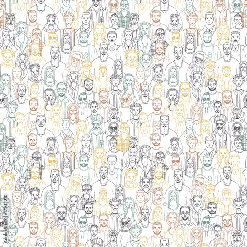 hand drawn people crowd. seamless vector pattern