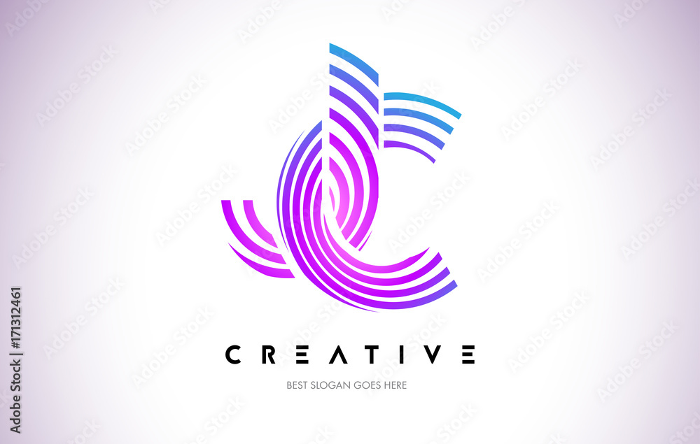 JC Lines Warp Logo Design. Letter Icon Made with Purple Circular Lines ...