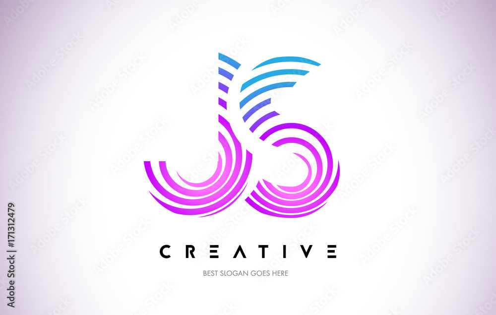 Obraz premium JS Lines Warp Logo Design. Letter Icon Made with Purple Circular Lines.