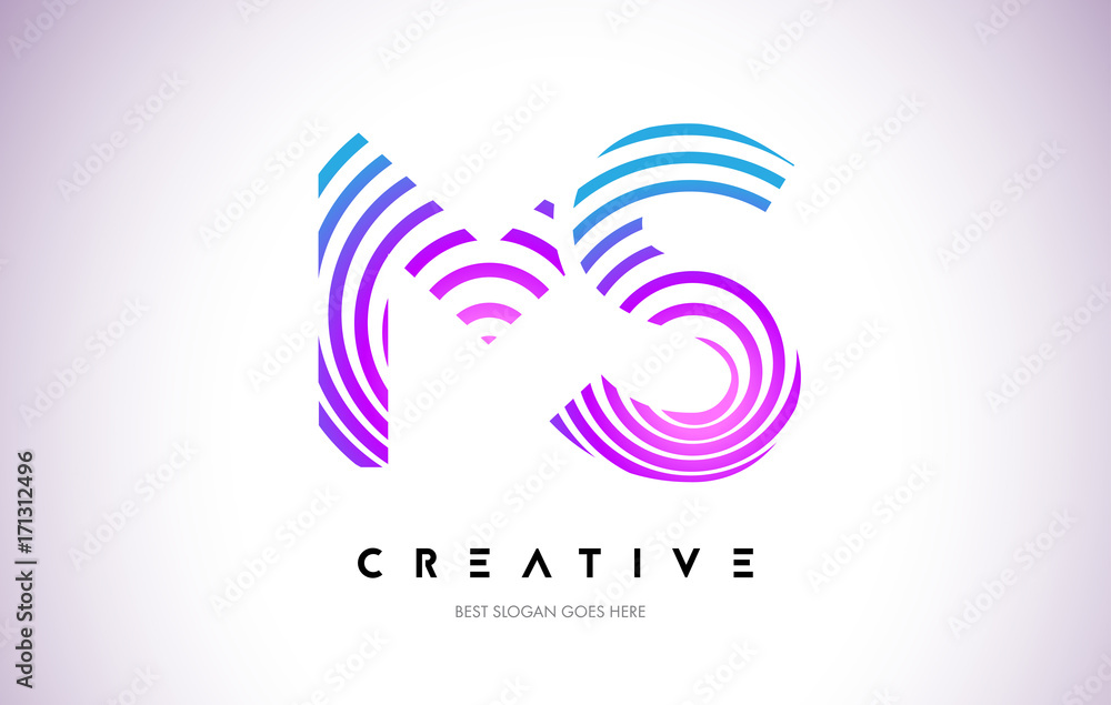 MS Lines Warp Logo Design. Letter Icon Made with Purple Circular Lines ...