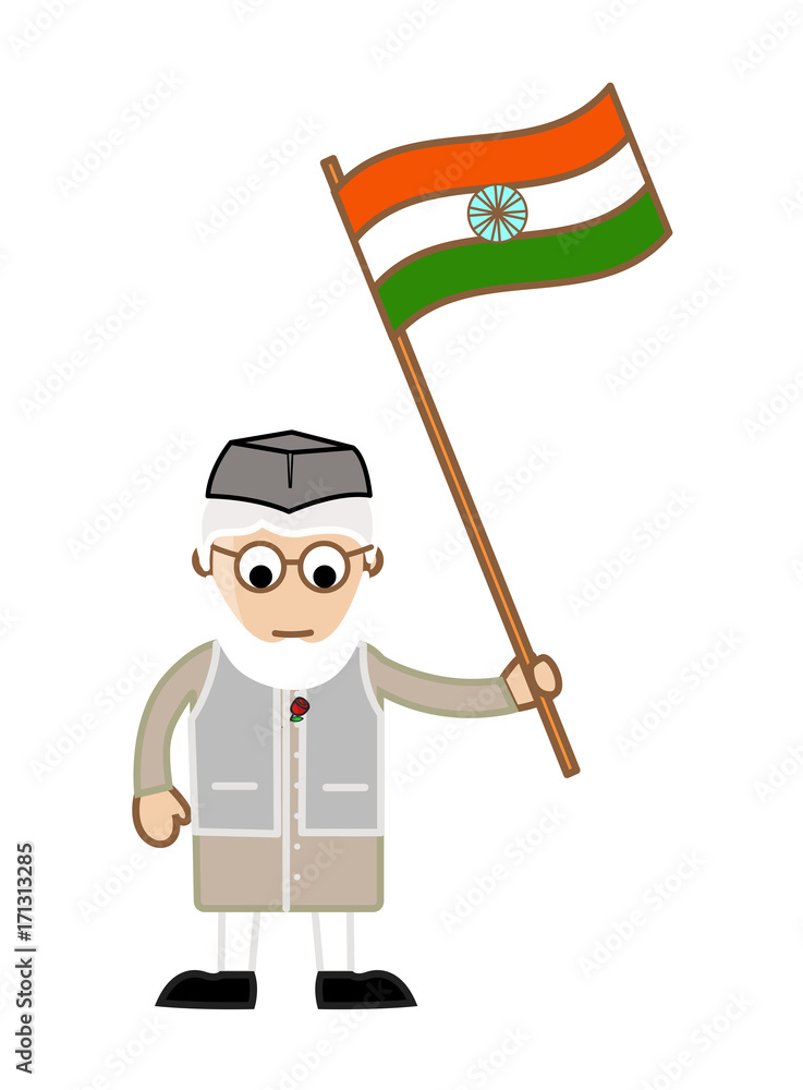 Funny Old Cartoon Politician Character Holding India Flag Stock Vector |  Adobe Stock