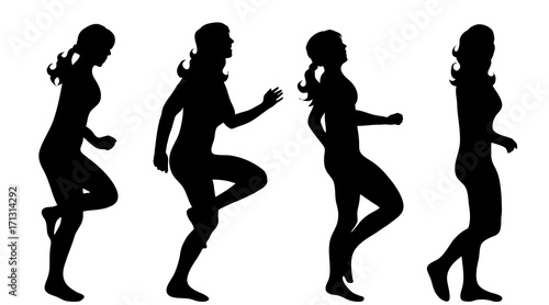 Vector silhouette of woman on white background.
