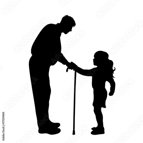 Vector silhouette of family on white background.