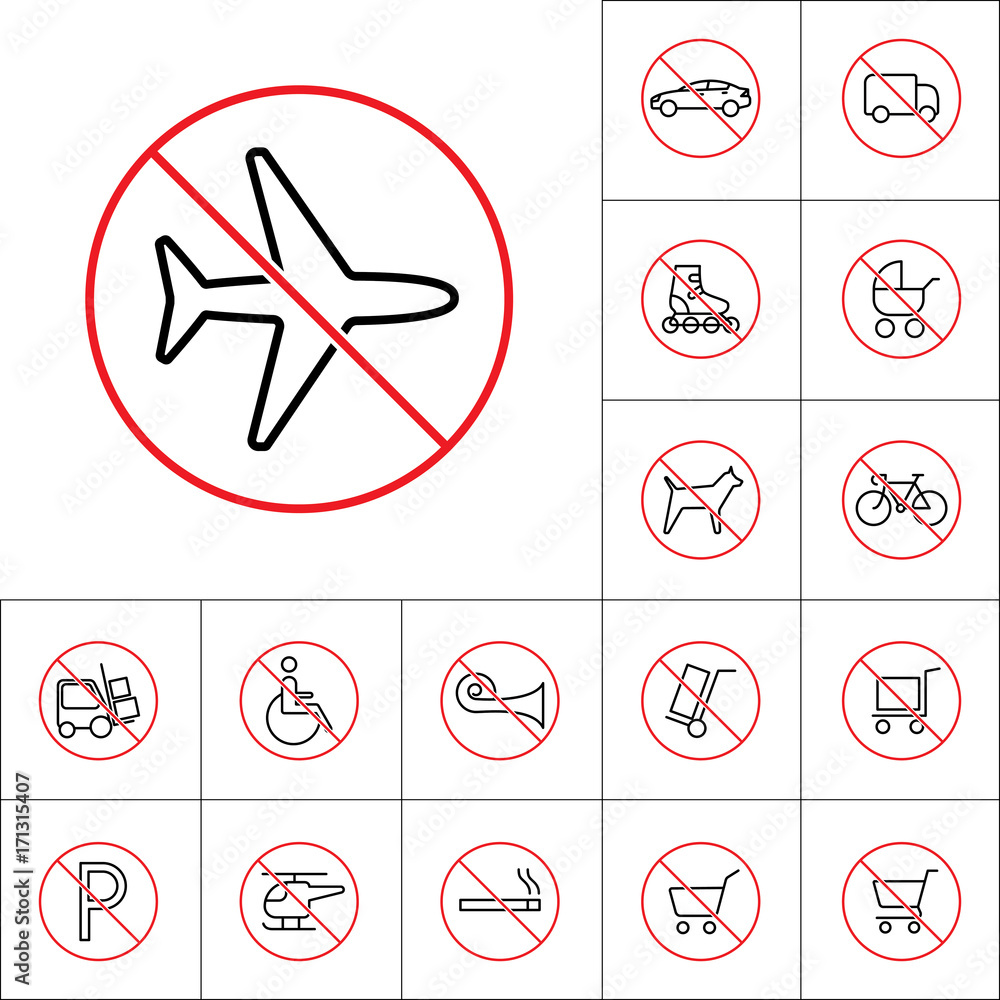 thin line no plane, forbidden flight sign, transport prohibition
