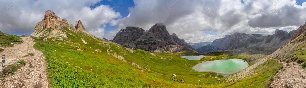 Way to the Sextner Stone at the Böden Lakes in the Dolomite Mountains
