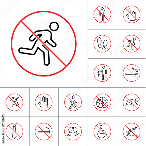 thin line no running prohibition sign, human prohibition signs