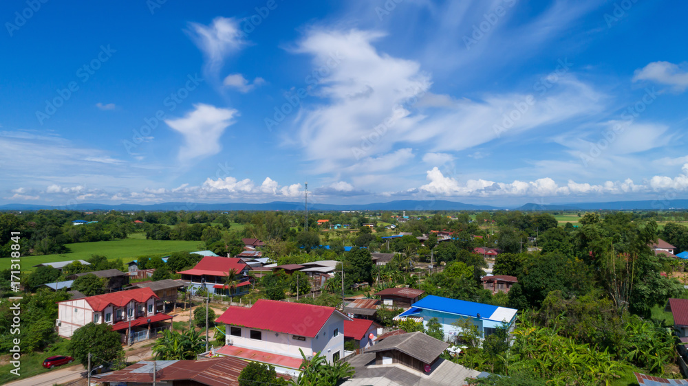  Aerial view of landscape village countryside ,thailand