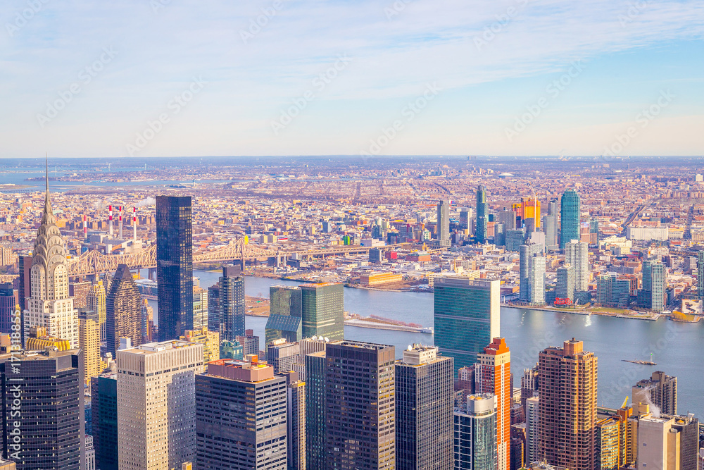NEW YORK - 20 DECEMBER, 2016: New York City Skyline Aerial View, Skyscrapers Of Midtown Manhattan