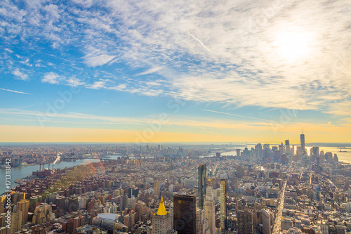NEW YORK - 20 DECEMBER  2016  Aerial Panoramic View of New York City on Winter Christmas Time  Horizontal View