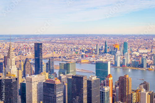 NEW YORK - 20 DECEMBER  2016  New York City Skyline Aerial View  Skyscrapers Of Midtown Manhattan
