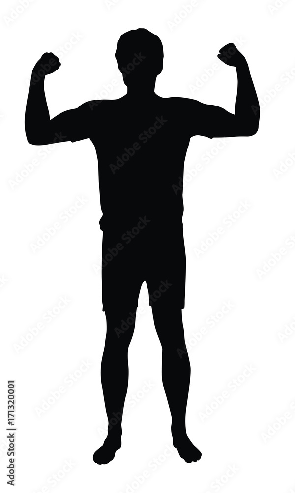 Black vector silhouette of strong young man isolated on white background