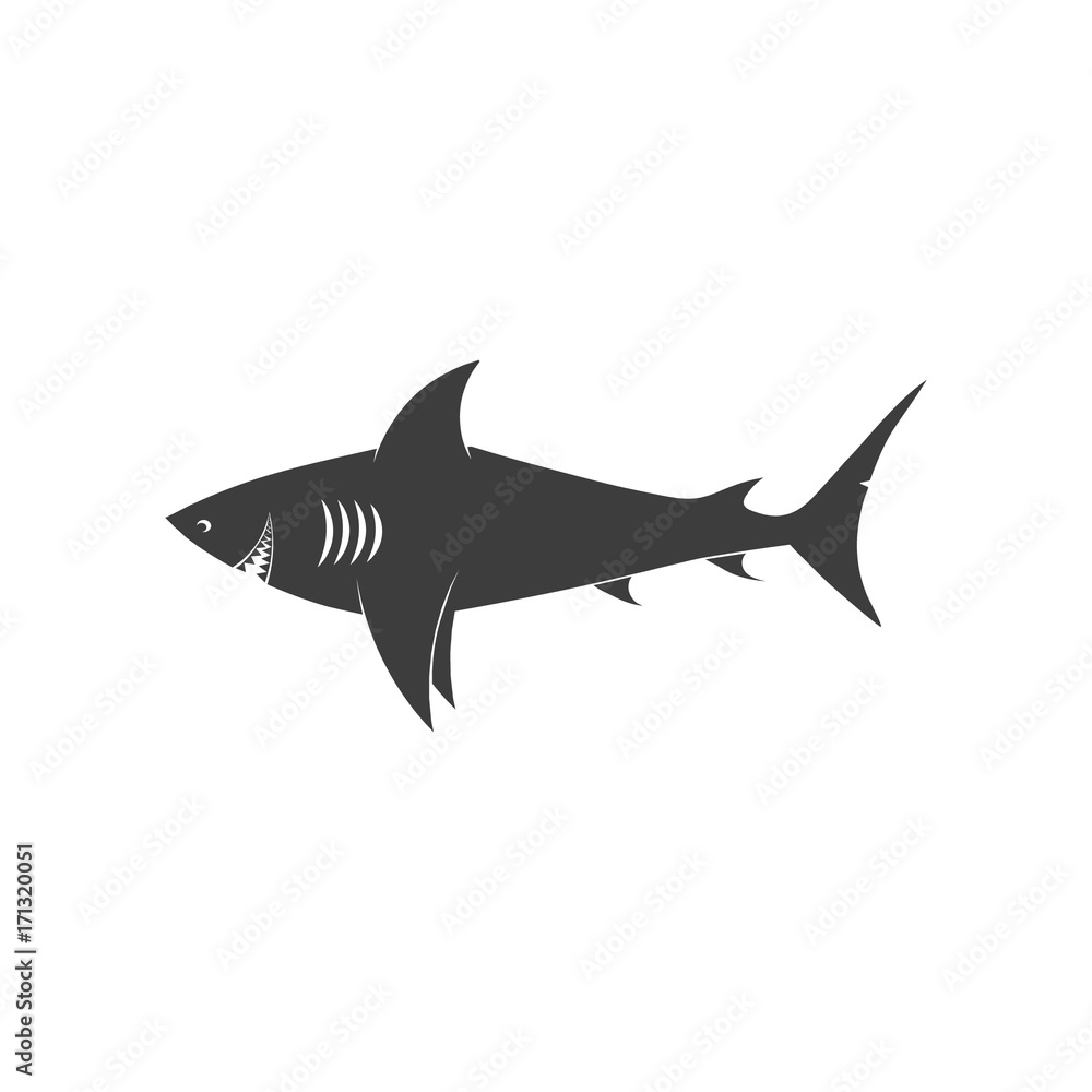 Big white shark icon on white backround. Vector illustration.