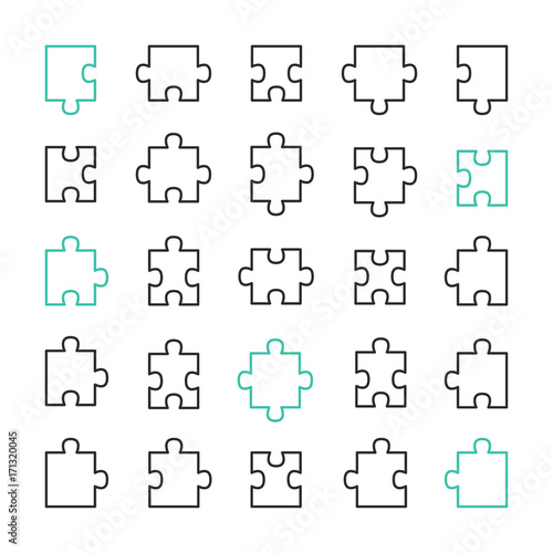Big set of linear puzzle icons. Vector illustration.