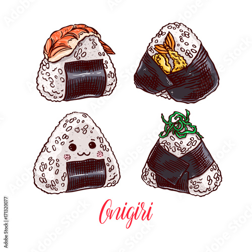 set of different onigiri
