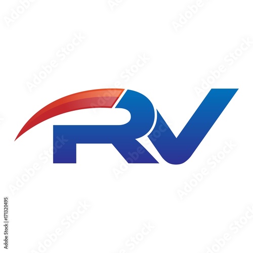 modern vector initial letters logo swoosh rv red blue