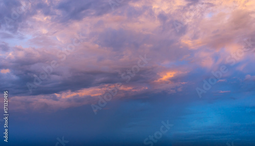 Dramatic Amazing sky with clouds in sunset and sunrise time; Sky after raining.