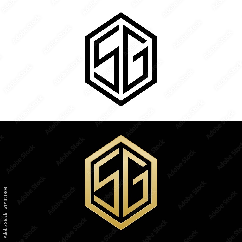 initial letters logo sg black and gold monogram hexagon shape vector initial letters logo sg black and gold monogram hexagon shape vector