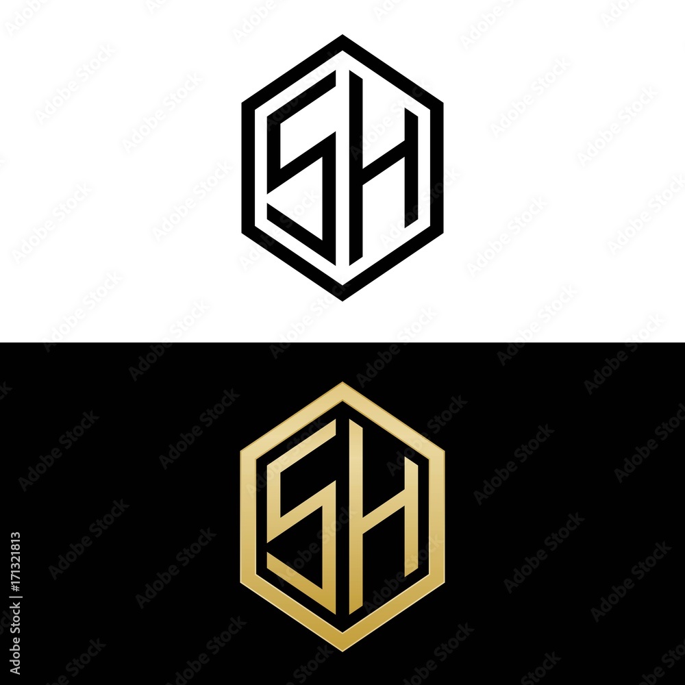 initial letters logo sh black and gold monogram hexagon shape vector initial letters logo sh black and gold monogram hexagon shape vector