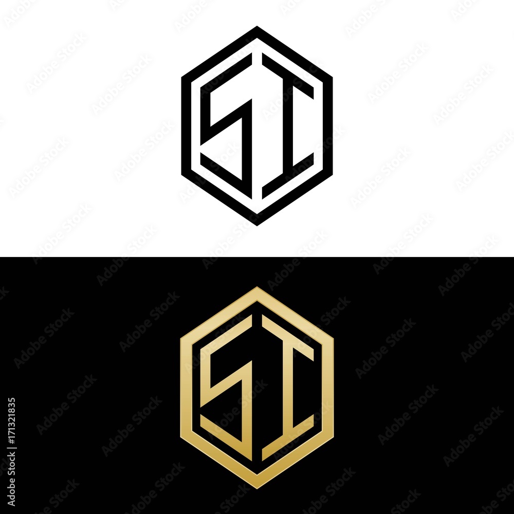 initial letters logo si black and gold monogram hexagon shape vector initial letters logo si black and gold monogram hexagon shape vector