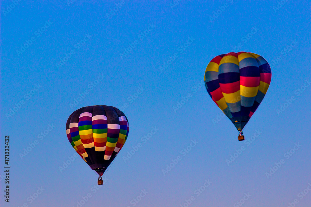 Two Multi Colored Hot Air Balloons Two Multi Colored Hot Air Balloons
