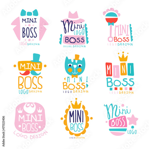 Mini boss logo original design colorful hand drawn vector Illustrations