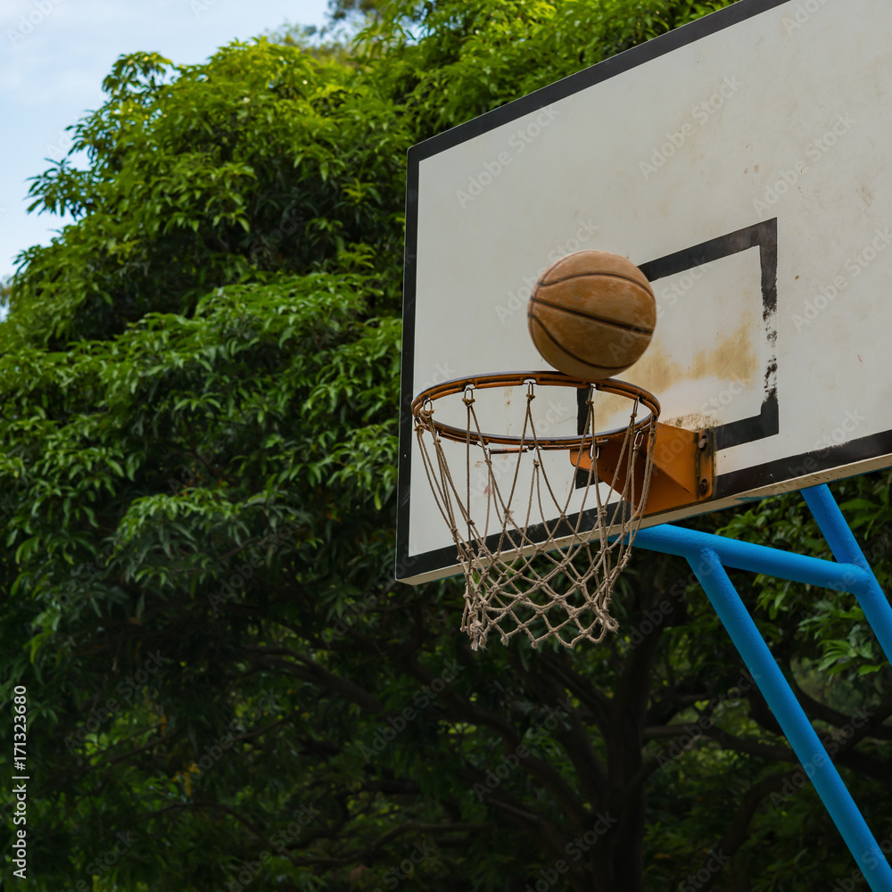 basketball on the rim of the hoop