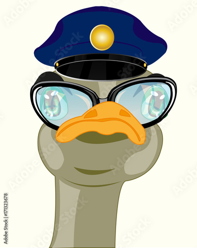 Ostrich bespectacled and hat
