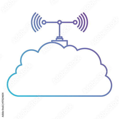 cloud service and transmission antenna icon in color gradient silhouette from purple to blue vector illustration
