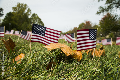 Flags for 9/11 victims on anniversary of September 11, 2001 terrorist attacks in the United States.