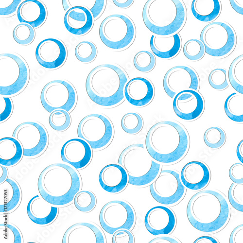 Seamless blue circles pattern. Vector abstract background with watercolor bubbles.