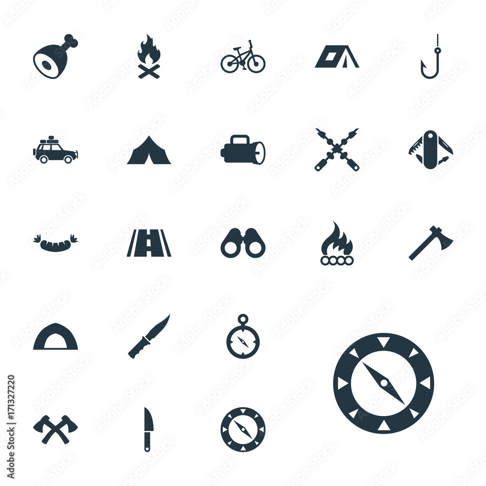Vector Illustration Set Of Simple Camp Icons. Elements Lumberjack