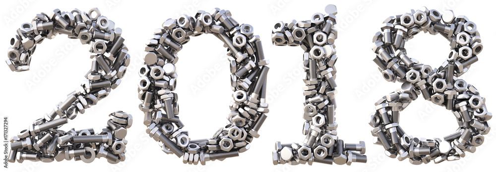 new 2018 year from the nuts and bolts. isolated on white. 3D illustration new 2018 year from the nuts and bolts. isolated on white. 3D illustration