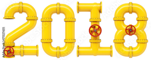new 2018 year from gas pipes. Isolated on white background. 3D illustration.