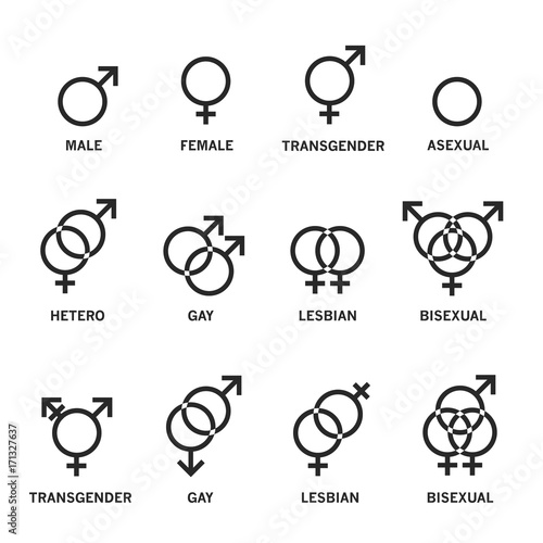 Set of sexual gender orientation icons. Human, heterosexual and bisexual. Vector illustration.