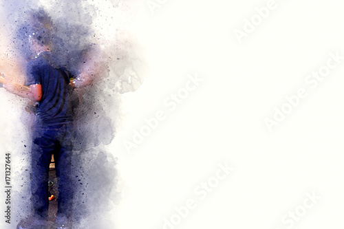 Abstract beautiful man playing Guitarist on music concert , Watercolor painting background and Digital illustration brush to art.
