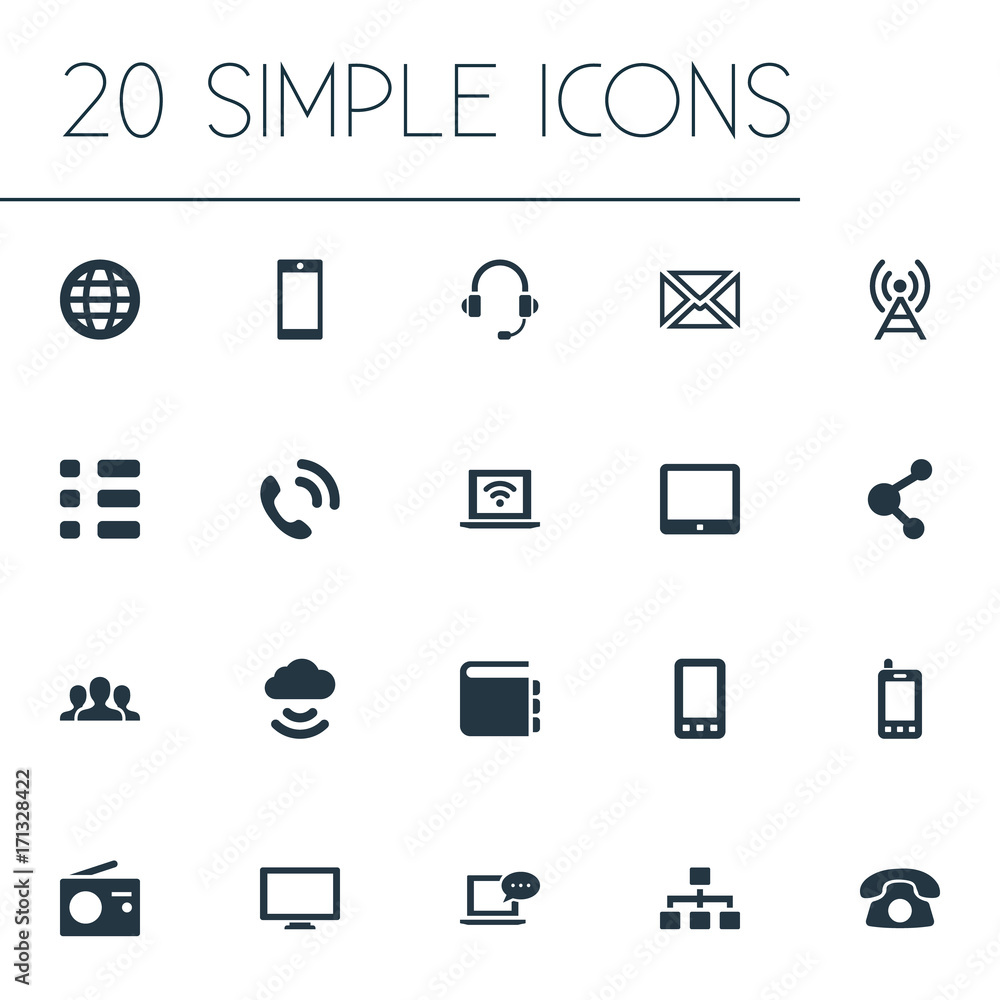 Vector Illustration Set Of Simple Network Icons. Elements Laptop
