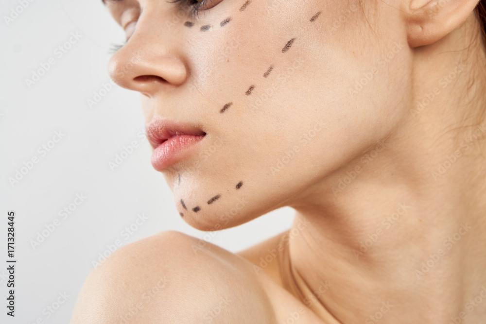 Naklejka premium contour for plastic surgery, portrait, close-up