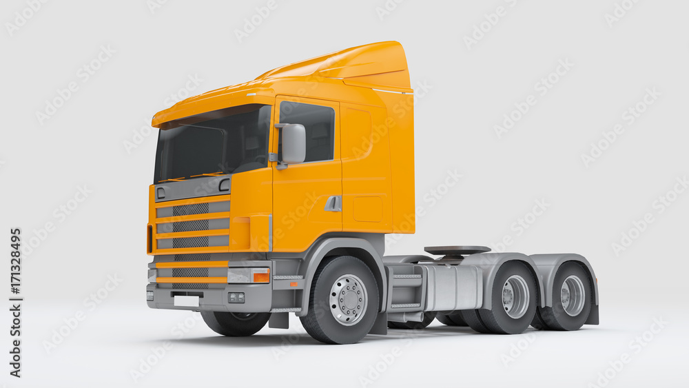 Logistics concept. Cabin of cargo truck isolated on white background. Front side view. 3D illustration