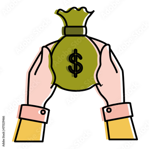 hands human with money bag vector illustration design