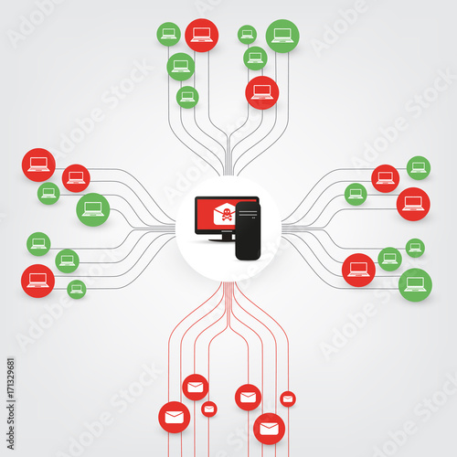 Vulnerability, Spreading Malware or Ransomware Attack - Failing Vulnerable Network Threat Protection - IT Security, Corporate Networking Concept Design, Vector illustration photo