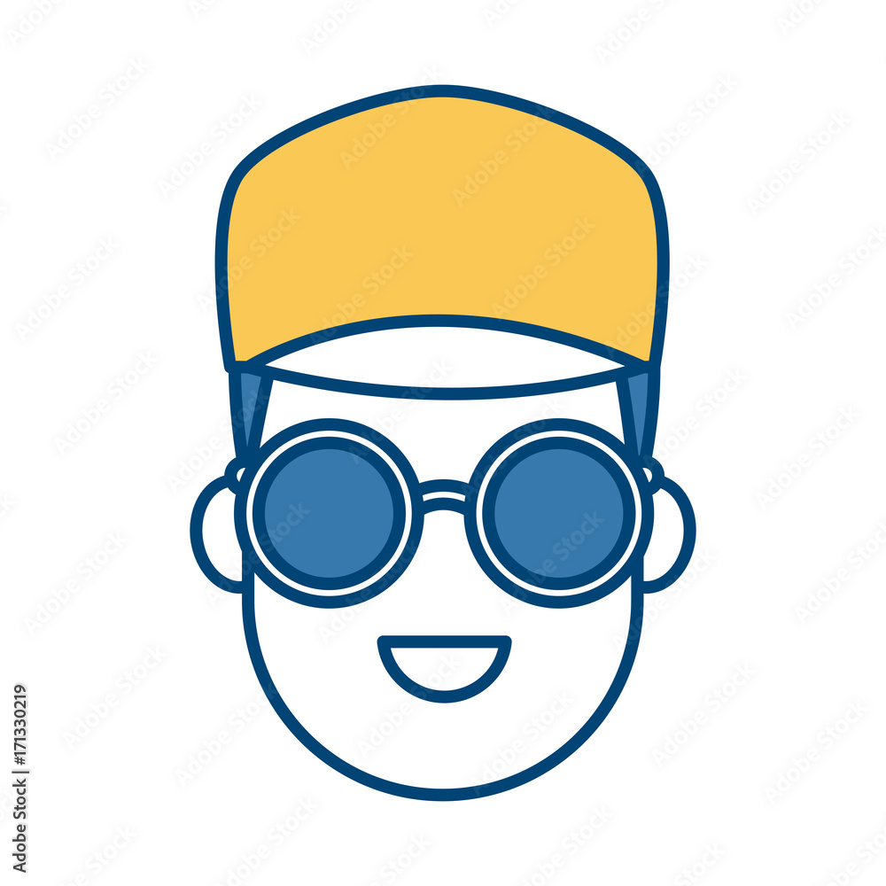 Young man cartoon with sunglasses icon vector illustration graphic design
