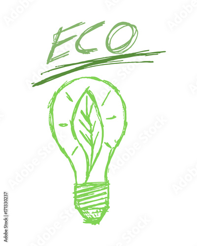 scritta eco verde con lampadina , schizzo / disegno vettoriale  photo