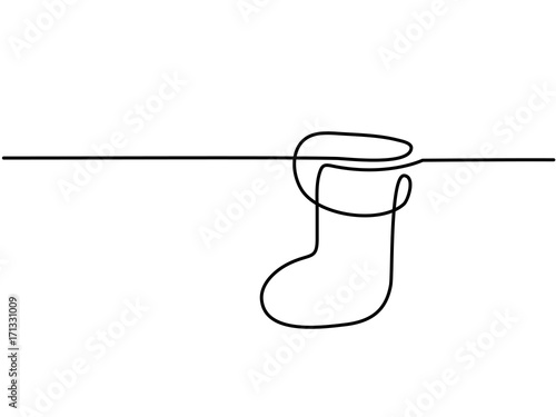 Christmas holidays sock. Continuous line drawing. Vector illustration