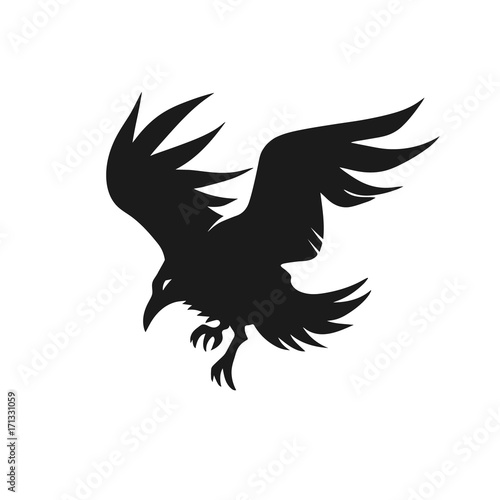 Crow black silhouette. Vector illustration.