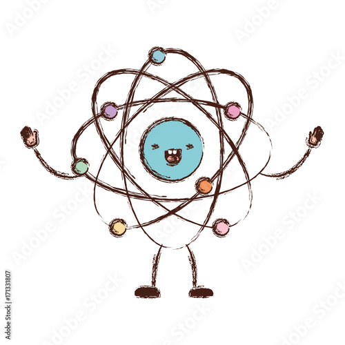 atom cartoon kawaii in colorful blurred silhouette vector illustration