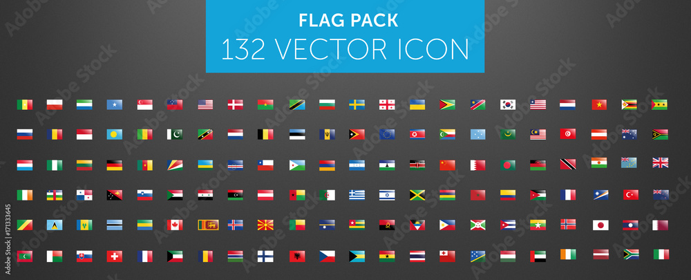 WORLD FLAG vector collection  with reflection 132 icon points  - obrazy, fototapety, plakaty 